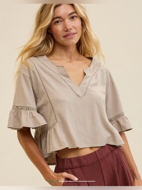 Aerie Womens Stone Harbor Cropped Beach Loose Fit Split Collar Top XXL